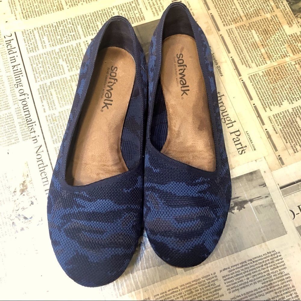 SOFTWALK SICILY COMFORT ROUND TOE WOVEN BALLET WIDE SLIP ON FLATS BLUE CAMO 11W